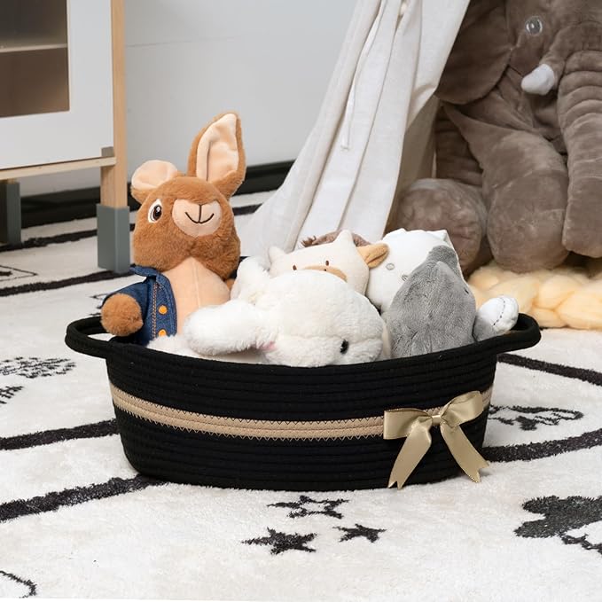 CHICVITA Baby Gift Basket Small Woven Baskets for Organizing, Black Storage Basket for Toys, Towels, Diapers, Decorative Baskets for Nursery, 13 x 9.8 x 5 inches