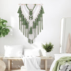 EOBTAIN Green Macrame Wall Hanging Handmade Boho Macrame Wall Decor with Yarn Tassel Bohemian Tapestry Woven Wall Art for Living Room Bedroom Home Apartment Nursery Dorm Decorations,16" W x 26" L