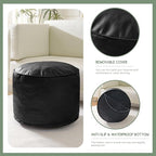 HIGOGOGO Round Stuffed Pouf Ottoman, Pu Leather Poufs with Foam Chunk Filling, Furry and Fluffy Pouf Foot Stool Storage Ottoman, 26 X 18 Floor Poufs Foot Rest for Living Room, Black