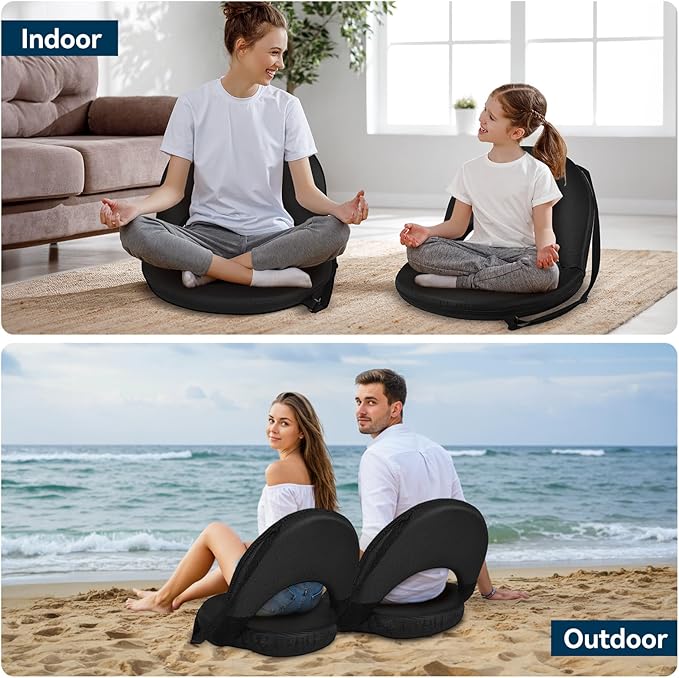 Floor Chair - Reclining Stadium Seats with Back Support, 6 Position Adjustable - Portable Beach Chair, Recreation Recliner for Outdoor Camping Picnic [2 Pcs]