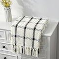 CREVENT 50"X60" Farmhouse Breathable Soft and Warm Chenille Plaid Throw Blanket for Sofa Couch Bed, Home Decoration Throw with Tassles (Black & White)