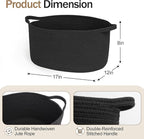 Black Woven Storage Basket, 17"x12"x8" Cotton Rope Baskets for Organizing Dog Toy, Gift, Book, Towel, Cloth, Shoe, Decorative Wicker Storage Bin for Shelves, Closet, Bathroom, Living Room