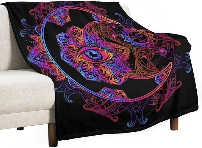 Boho Chic Throw Blanket Crescent Moon and Sun with Elements of The Mandala Pattern Blanket for Sofa Bed Couch Chair Or Dorm 60"x80"