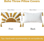 Boho Throw Pillow Covers 12x20 Inch Sun Tufted Lumbar Pillow Covers with Tassels, Bohemian Farmhouse Decorative Cushion Cover for Couch Sofa Bedroom Living Room Home Decor (Yellow-Thick)