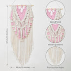 HVEST Pink Macrame Wall Hanging Boho Wall Decor Pink and Beige Tassel Woven Tapestry for Bedroom, Bohemian Tapestry for Girl Kids Room Living Room Nursery Dorm Wall Art Decor, 27L X 13W inches