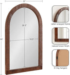 Kate and Laurel Rahfy Boho Arched Rattan Mirror; 20 x 30; Brown; Decorative Arch Wall Mirror with Authentic Rattan Frame for Vanity Bathroom Mirror