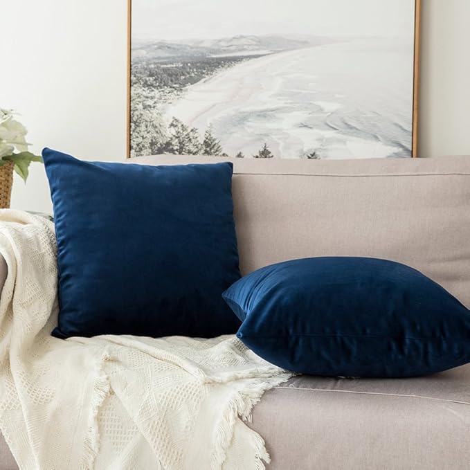 MIULEE Velvet Throw Pillow Covers 18x18 Inch, Pack of 2 - Dark Blue, Super Soft Decorative Square Cushion Cases Modern Luxury Home Decor for Sofa, Couch, Bed, Chair