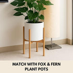Fox & Fern Adjustable Plant Stand Indoor — 8 to 12 Inch Mid Century Bamboo Plant Stand with Adjustable Width - Plug In Design - Easy to Assemble - Two Heights - For 8, 9, 10, 11 & 12 Inch Pots