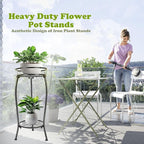 THKFUL Metal Plant Stands Indoor Outdoor, 2Tier Tall Potted Plant Stand Plant Shelf Flower Pot Stand Iron Plant Holder for Multiple Planter,Rustproof Corner Plant Rack for Christmas Gift(20.3'')