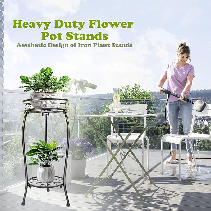 THKFUL Metal Plant Stands Indoor Outdoor, 2Tier Tall Potted Plant Stand Plant Shelf Flower Pot Stand Iron Plant Holder for Multiple Planter,Rustproof Corner Plant Rack for Christmas Gift(20.3'')