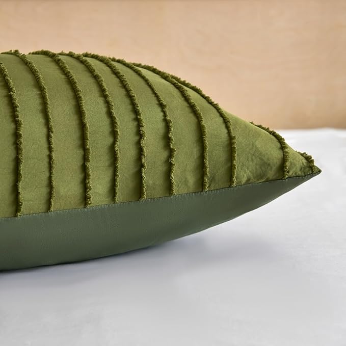 Standard Pillow Shams 2 Pack, Standard Size Pillowcases, Soft Microfiber Geometric Striped Tufted Pillow Covers with Envelope Closure, Green, 20x26 Inches