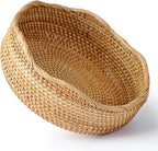 11.2” Bread Basket, Wicker Basket Rattan Fruit Bowls, Decorative Bread Baskets, Large Handwoven Storage Basket, Natural Serving Bowls Kitchen Counter Coffee Table Organizing Dining Room Vegetable