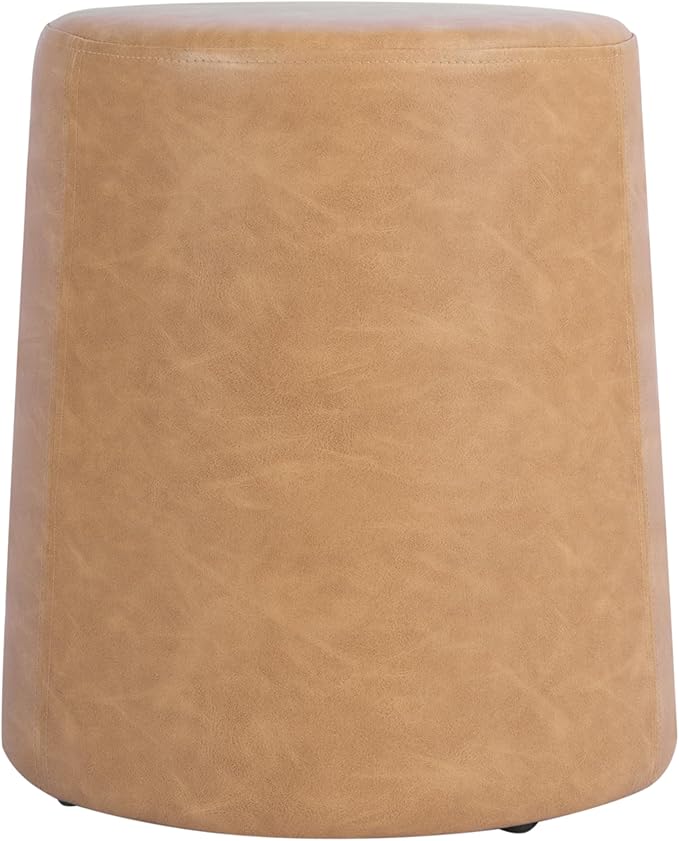 Spatial Order Faux Leather Organic ShapeOttoman (No Lid, Seat Only) | HomePop Home Décor | Round Pouf Foot Rest – Sand Faux Leather