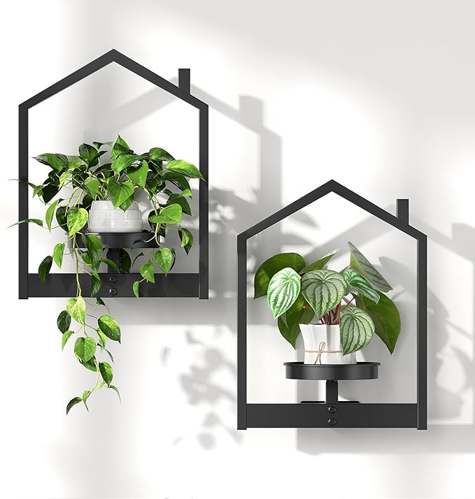 HOOBRO Wall Plant Holder, Wall Planters for Indoor Plants Set of 2, Plant Hanger Indoor Window Plant Shelves Frames Decor for Living Room Window, Black BK08HJP201