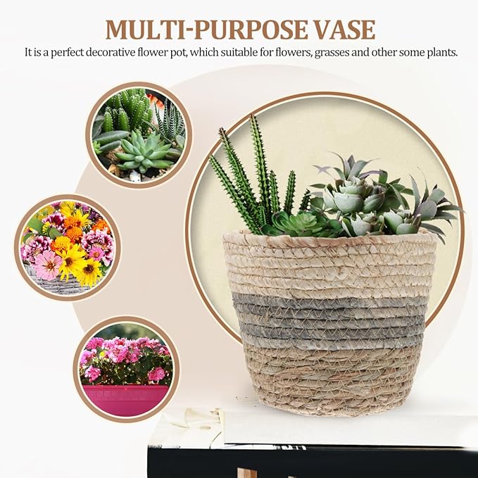 2PCS Plant Baskets Indoor with Liner Rattan Pots Planter Baskets Seagrass Indoor Planter Wicker Planters for and Outdoor Plants