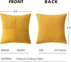 MIULEE Mustard Yellow Decorative Euro Sham Pillow Covers 24x24 Inch for Bed Couch Sofa Pack of 2 Boho Farmhouse Throw Pillows Soft Cross Corduroy Patchwork Textured Cushion Cases