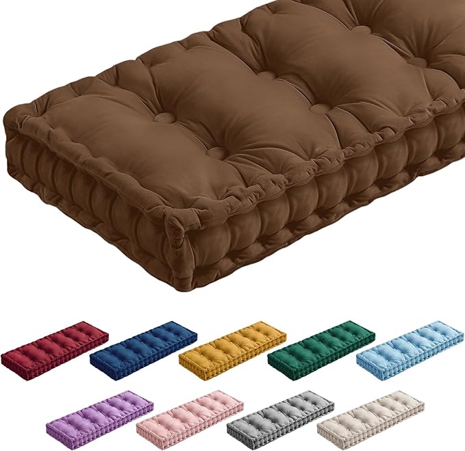 Bench Cushions for Indoor Furniture 42x16 in Velvet Kitchen Dining Piano Window Seat Cushion, Tufted Patio Porch Swing Thicken Bench Pad Memory Foam(Brown)
