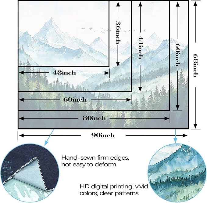 Accnicc Nature Forest Mountain Tapestry Green Misty Pine Tree Wall Tapestry for Bedroom Aesthetic Watercolor Woods Landscape Small Tapestries Wall Hanging for Living Room Dorm Decor 48 x 36 Inch