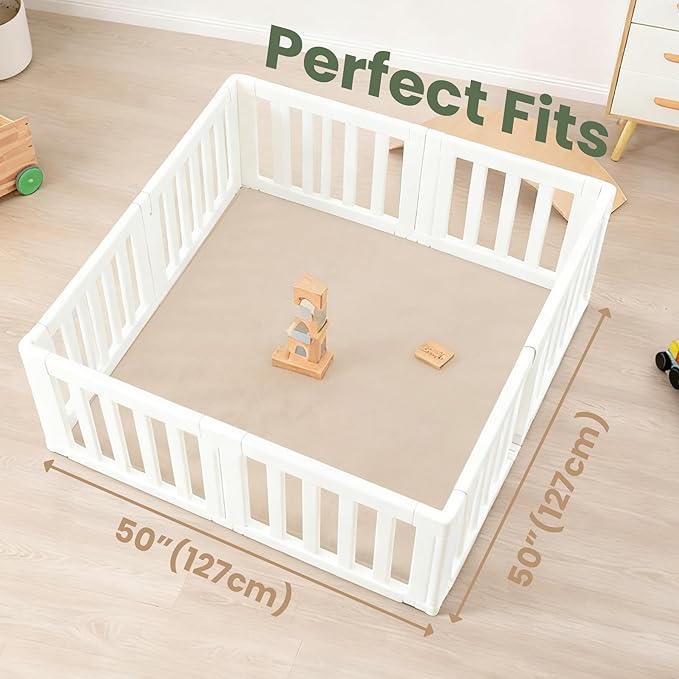 Baby Play Mat for Floor,1.3" Thick Elasti-Foam 50"×50" Playpen Mat for Tummy Time,Water Repellent Soft Coral Velvet for Toddler,Infant,Kids,Non-Slip Backing Safe for Crawling(Beige)