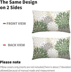 Sage Green White Grey Gray Pillow Covers 12X20 Inch Set of 2, Spring Modern Dahlia Floral Print Decorative Rectangle Throw Pillow Covers Outdoor Farmhouse Cushion Case for Couch Sofa Bed Decor