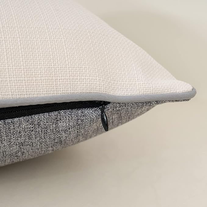 Yangest Patchwork Pillow Cover 24x24 Inch Luxury Cotton and Linen Cushion Cover Square Pillowcover for Couch Bedroom Living Room, Gray