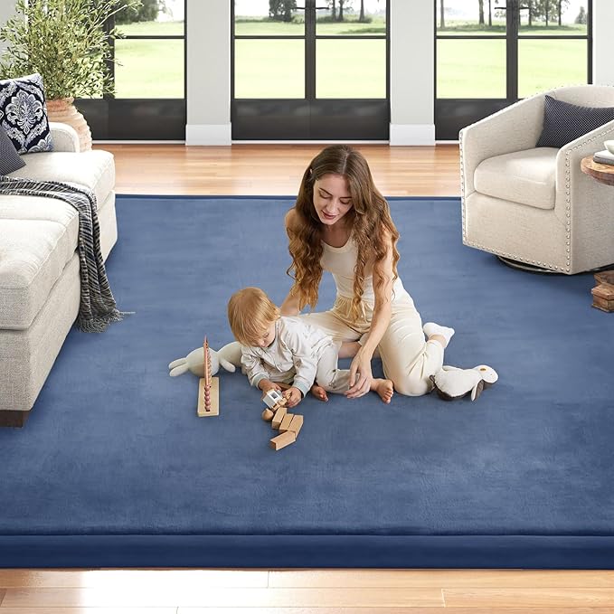 Baby Play Mat for Floor Nursery Rug Muscle Mat Area Rug Playroom Rug 79"x158" Playpen Mat Memory Foam 1.3" Thick Crawling Mat for Babies,Toddlers, Infants, Kids,Sapphire Blue