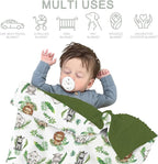 Cute Jungle Safari Animals Green Tropical Leaves Baby Blankets for Girl Boy Lion Giraffe Elephant Zebra Soft Mink Dotted Backing Double Layer Swaddle Blanket Bed Throws for Newborn Toddler Crib 30x40
