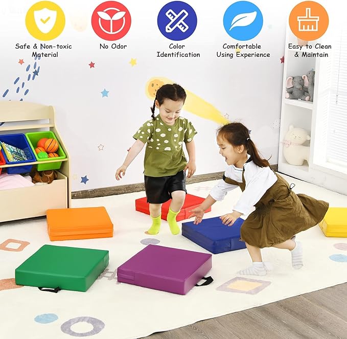 6 Pcs Square Floor Cushions for Kids, 15'' Soft Foam Floor Seating w/Handles, Colored Flexible Seating for Classroom Elementary, Story Time, Kindergarten, Daycare, Preschool & Nursery