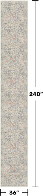 Washable 3x20 Wide Hallway Runner Rug - Beige Blue Ultra Soft Extra Long Runner Non Slip, Low Pile Stain Resistant Boho Pastel Rug for Large Kitchen, Entryway