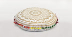 CRAFT KALA 22" Round Mandala Boho Pillow Cover Meditation Room Seating Poufs Cover for Living Room Yoga Room Home Bedroom Balcony Garden Party Decoration Cotton Floor Cushion Cover (White Gold Ombre)