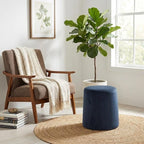 Spatial Order Organic Shape Ottoman (No Lid, Seat Only) | HomePop Home Décor | Round Pouf Foot Rest – Blue Velvet