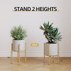 Plant Stand Indoor for 2 Height Options ,Mid Century Modern Outdoor Planter Holder,Corner plant stand Capacity of 160LB for 8 to 14 Inch Pots Golden with Round Plate 2 Pack