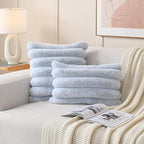 FUTEI Light Blue Decorative Throw Pillow Covers 26x26 Inch Set of 2, Square Soft Faux Rabbit Fur Thick Striped Euro Pillow Shams,Spring Home Decor for Couch Bed Living Room