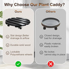 2 Pack Plant Caddy with Wheels 13'' Rolling Plant Stand Indoor Outdoor, Heavy Duty Wooden Plant Stand with Wheels 300Lbs Capacity with 360°Lockable Rolling Base for Pot, Planter, Tray, Patio