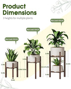 3 Pack Plant Stand Indoor Adjustable, Metal Modern Indoor Plant Stand, Heavy Duty Single Plant Stands Outdoor Corner, Stable Plant Holder Indoor Stand, Fits 8 to 12 Inches Pots, Walnut Wood-Grain