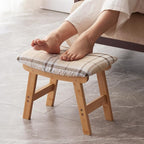 Foot Stool,Ottoman,Bamboo Small Sofa Foot Rest Under Desk,Extra Seating for Living Room, Bedroom and Kitchen (Natural Stool Legs - Stripes Surface)