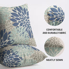 Blue Aqua Tan Pillow Covers 20X20 Inch Set of 2, Spring Summer Floral Dahlia Flower Cream Decorative Throw Pillow Covers Outdoor Modern Farmhouse Cushion Case for Home Couch Sofa Bed Decor