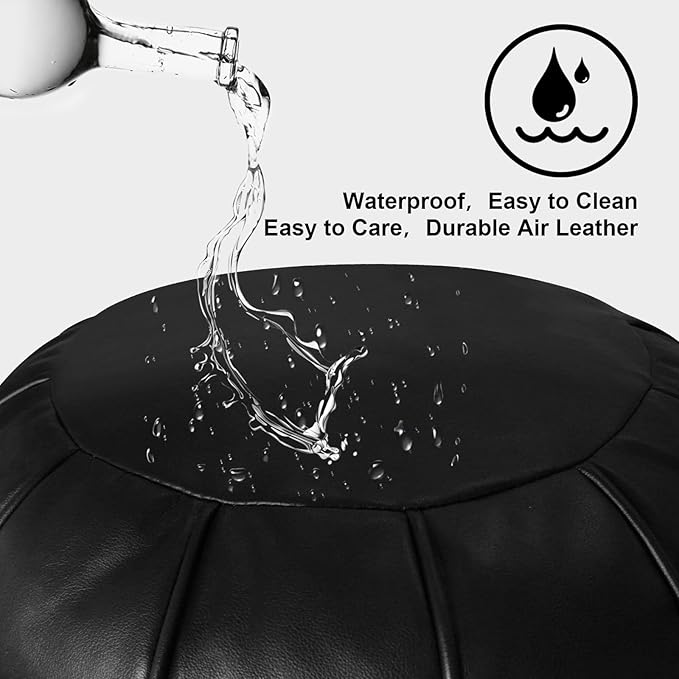 Louis Donné Unstuffed Moroccan Ottoman Pouf Cover, Foot Stool/Ottoman Foot Rest Replacement Cover, Balcony & Indoor Use, 21dia Black (ONLY Cover)