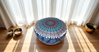 CRAFT KALA Blue Peacock Large Hippie Mandala Meditation Floor Ottoman Pillow Cushion Pouf Cover Square Poufs Bohemian Circle Floor Cushion Case Outdoor Fireplace Yoga Living Room Decor Cover 18" Round
