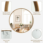 WallBeyond Round Wood Mirror, 36" Round Modern Decoration Large Circle Wall Mirror for Bathroom Living Room Bedroom Entryway, Natural