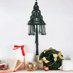 HVEST Green Macrame Christmas Tree Wall Hanging, Dark Green Ornaments for Xmas Tree Handmade Woven Tapestry for Bedroom Boho Christmas Gifts Macrame Wall Art for Living Room Decorations, 32L X 11W