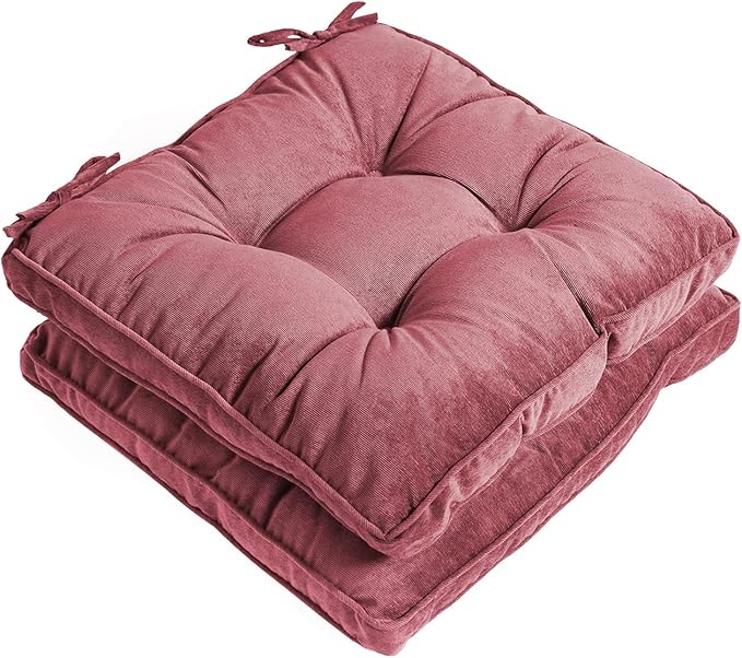 Tiita Chair Pads Cushions 2 Pack, Seat Pillows Pad with Ties, 18x18 Cushions for Indoor/Outdoor Kitchen Dining Chairs, Coral Pink