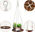 E-Know Macrame Plant Hanger - 2 Set Indoor Hanging Planter Shelf - Hanging Planter Rack Decorative Flower Pot Holder - Handmade Cotton Plant Hangers with Wood Tray Boho Home Decor