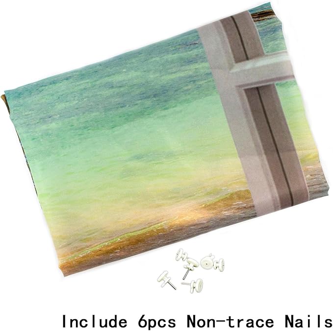 EOBTAIN Beach Window Tapestry - Coastal Beachy Summer Nature Landscape Wall Hanging for Bedroom, Living Room, Dorm - Ocean and Tree Scenery - 60x40 Inch