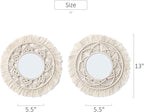 Mkono Hanging Wall Mirror with Macrame Fringe 2 Set Small Round Decoration Boho Antique Mirror for Apartment LivingRoom Bedroom Baby Nursery,Beautiful Gift Ideas