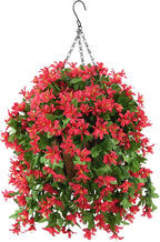 INQCMY Artificial Fake Hanging Plants Flowers Basket for Spring Summer Outdoor Outside Porch Decoration,UV Resistant Faux Silk Violet in Planter for Home Patio Balcony Garden Yard Decor(Red)