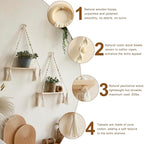 Artilady 2 Pack Wooden Wall Hanging Shelves - Boho Floating Shelves White Macrame Plant Shelf Adjustable Storage Rack Rustic Wall Decor for Bedroom Living Room Nursery