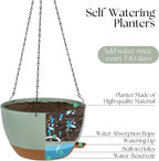 Hanging Plant Pots 12 inch Set of 2, Self Watering Hanging Planters with Drainage Holes, Indoor Outdoor Plastic Flower Pots with Hanging Chains for Balcony, Porch, Garden, Home Décor, Green