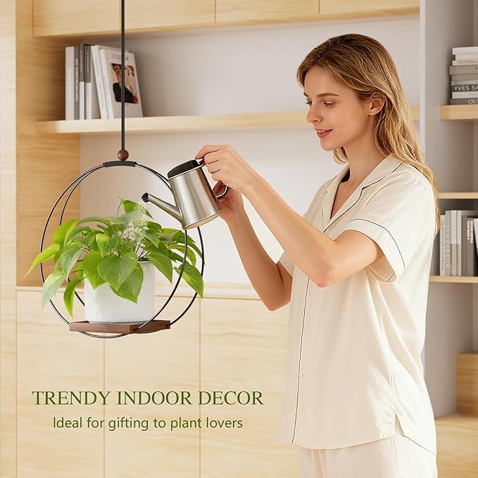 Hanging Planters for Indoor Plants: Macrame Plant Hanger with Sturdy Wood Base, Wall Ceiling Window Decor for Home Garden Patio Office, Housewarming Gift (Pot/Plant Not Included)