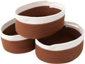 Woven Basket,Small Rope Storage Bin with Handles & Ribbon Bag, Organizer for Shelves Closets,Gift Basket Empty for Birthday,Books,Dog Toys, White&Brown/3 Pack